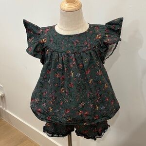 Hill House Kids Set in Forest Green with Floral Design